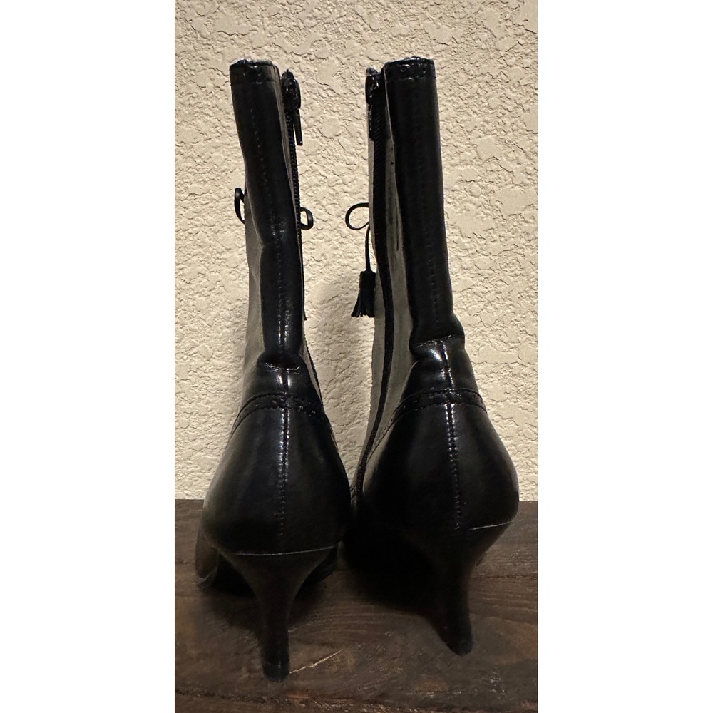 Liz Claiborne Lorraine Black Faux Leather Tassel Kitten Heel Mid-Calf Boots 7.5M - Picture 6 of 14